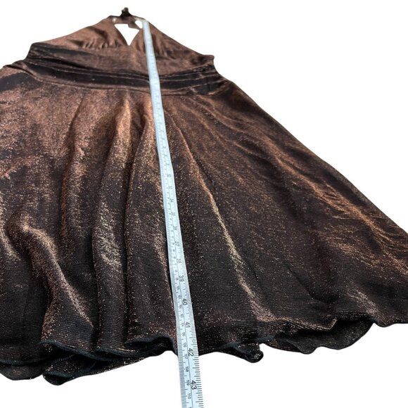 Vintage Y2K Metallic Halter Ruched Mini Dress Bronze Large Glam Party Holiday - Picture 8 of 8